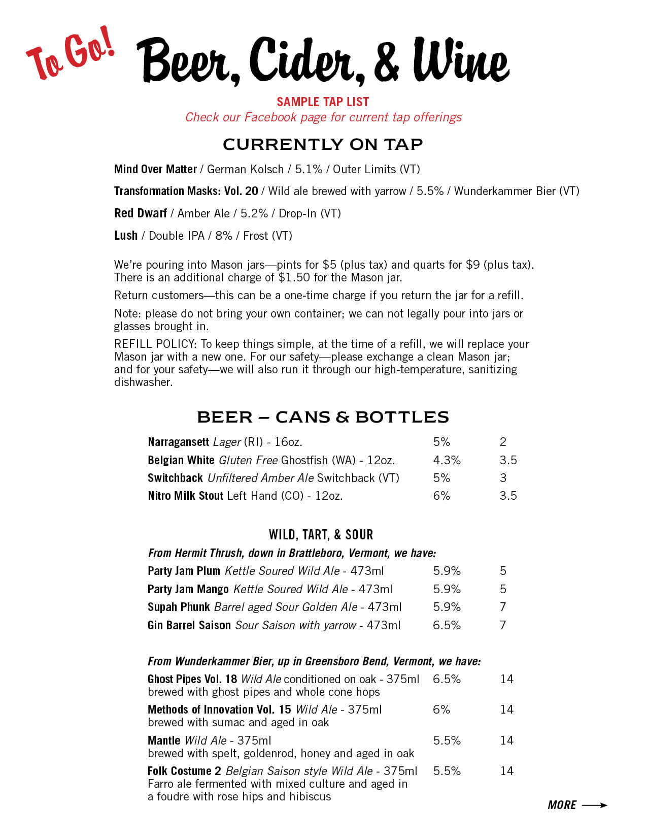 Williamsville Eatery Menu