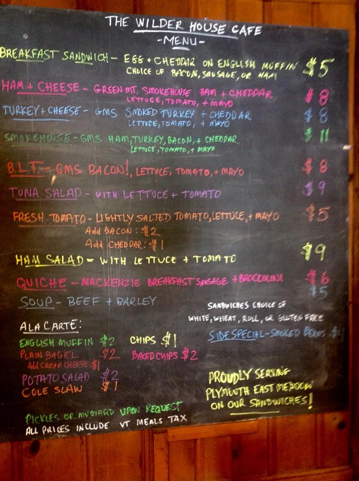 Wilder House Restaurant Menu