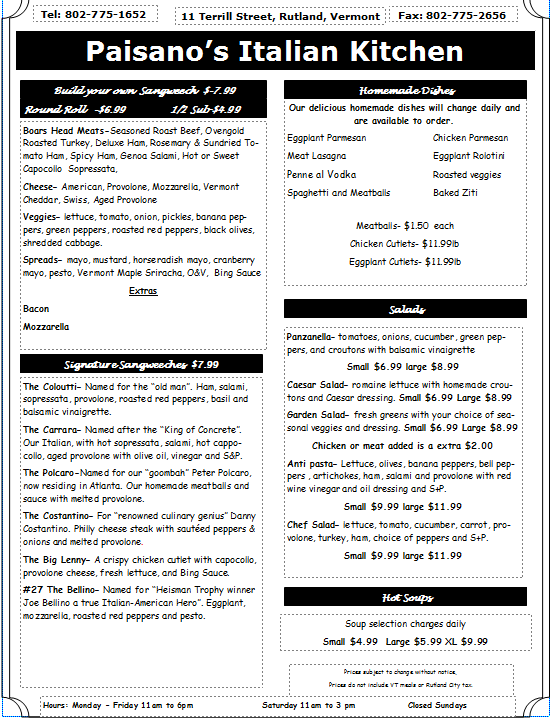 Paisano's Italian Kitchen Menu