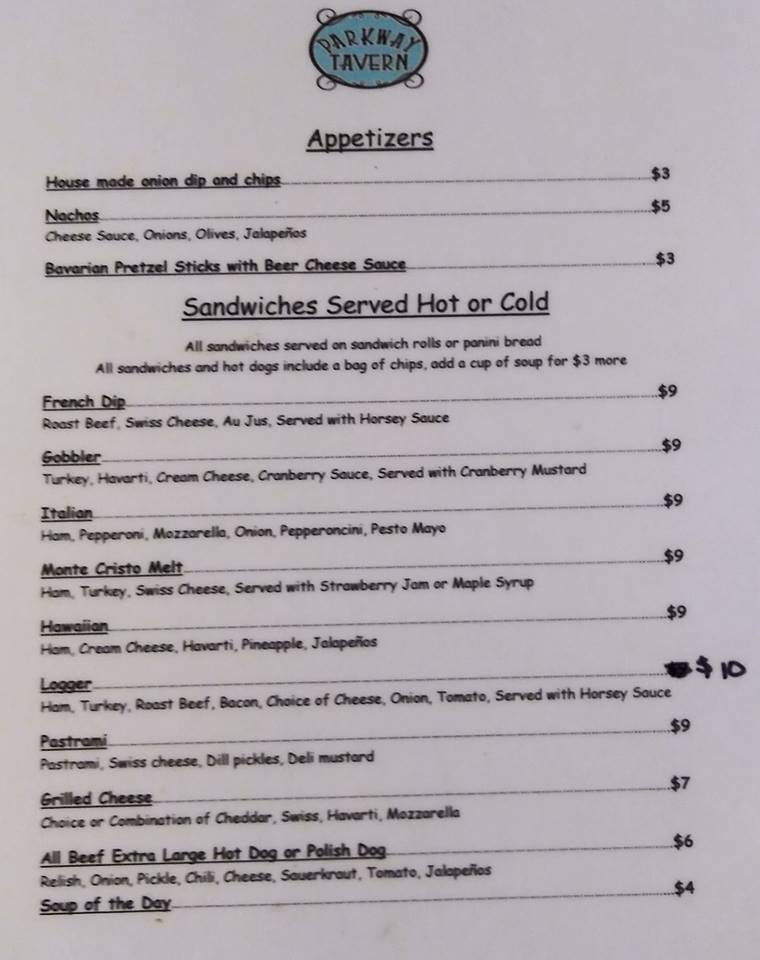 Parkway Tavern Menu