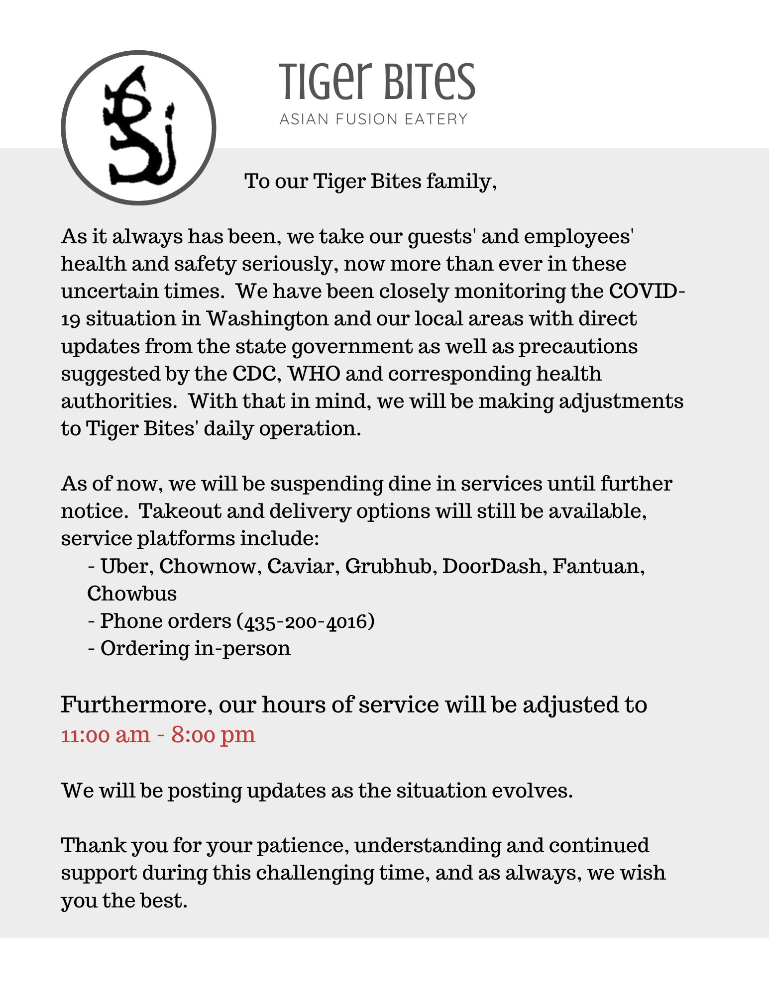 Tiger Bites 14701 NE 20th St suite m-12, Bellevue
