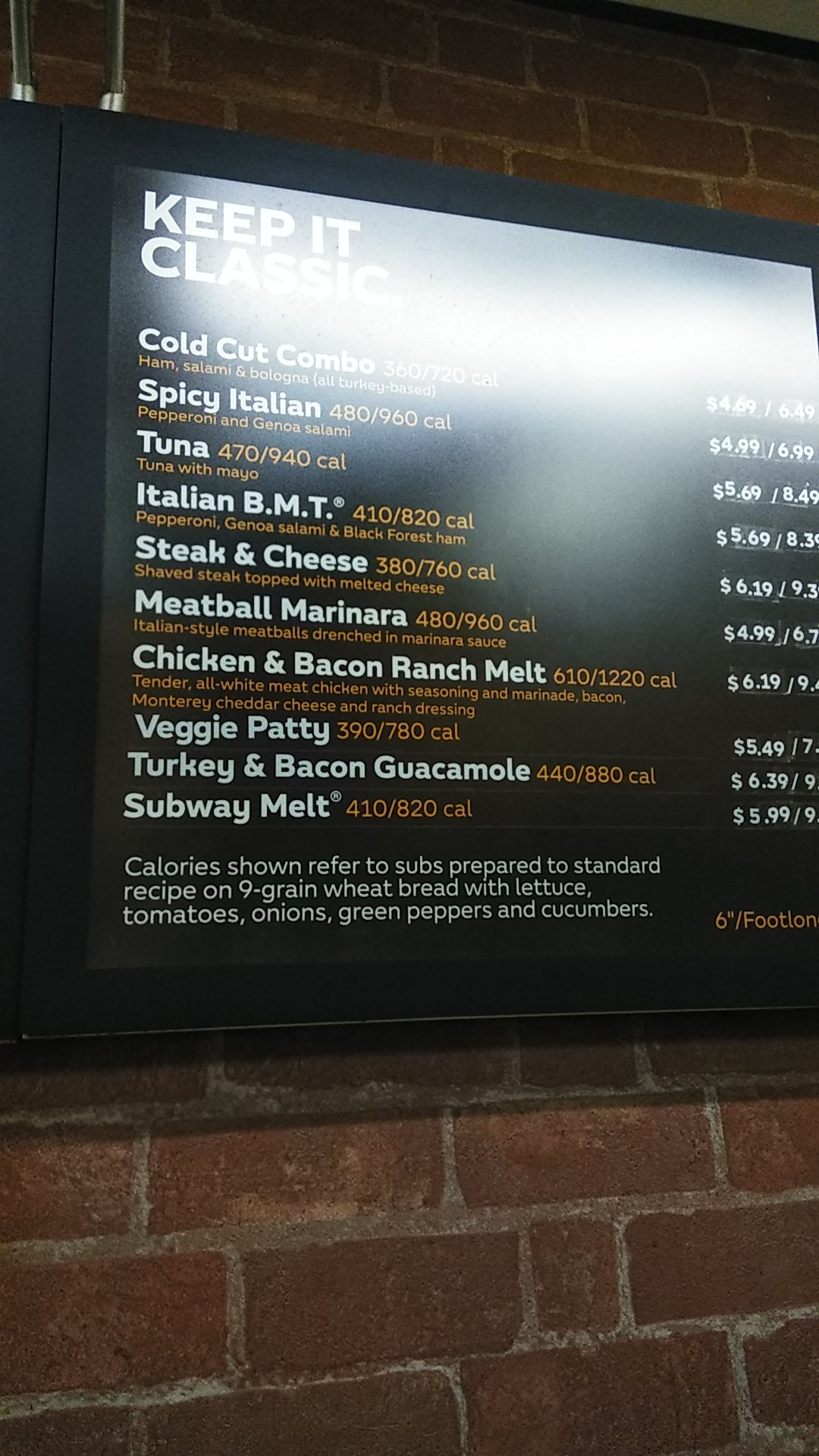 Subway Menu