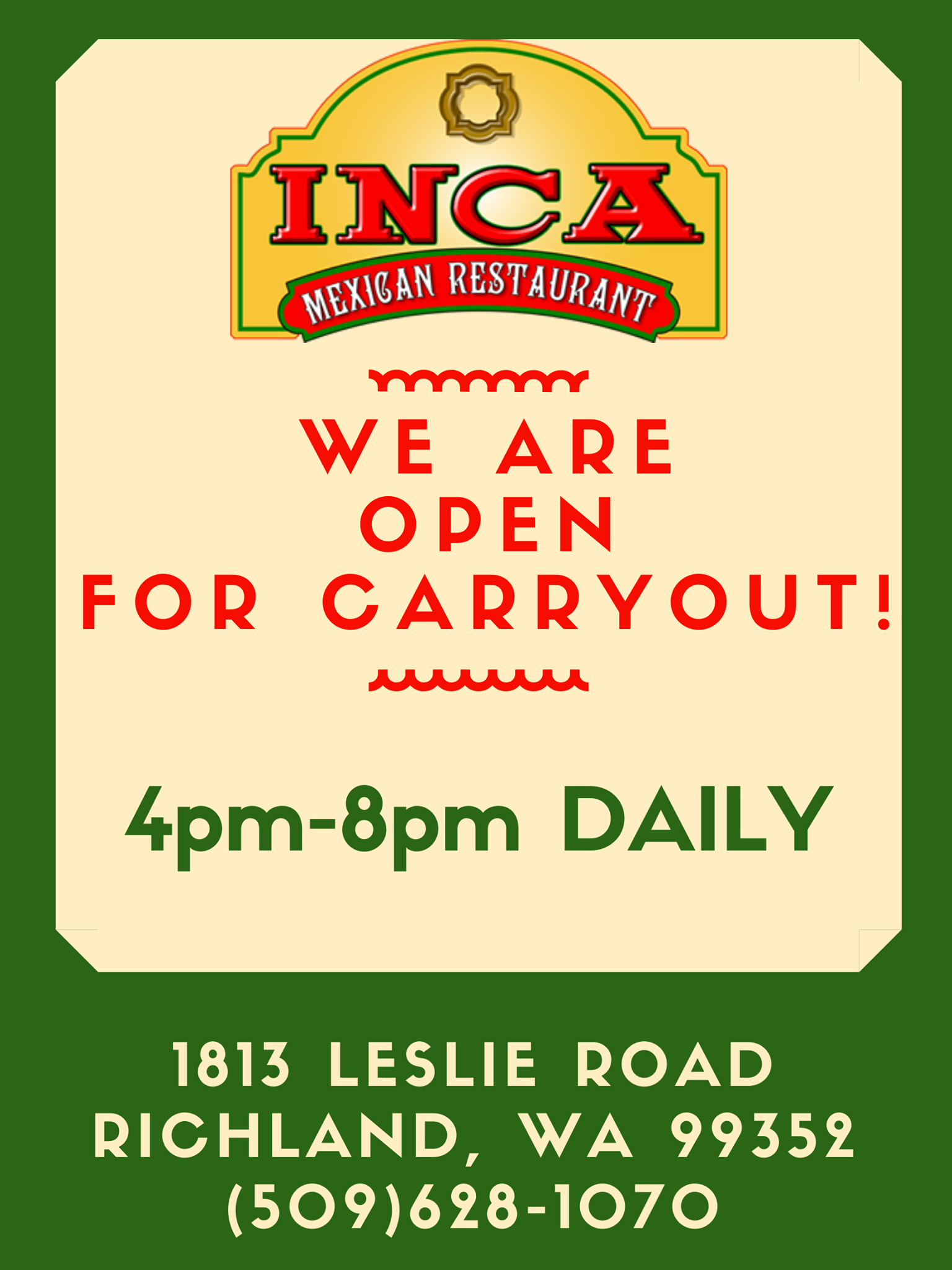 Inca Mexican Restaurant 1813 Leslie Rd, Richland