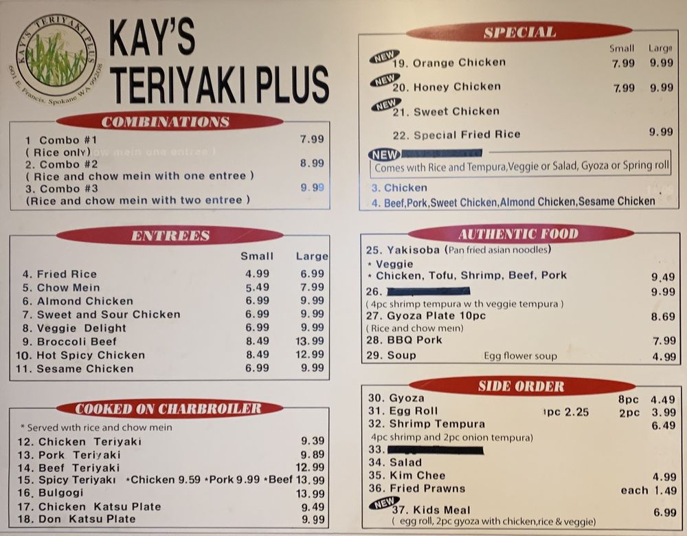 Kay's Teriyaki Plus 601 E Francis Ave, Spokane