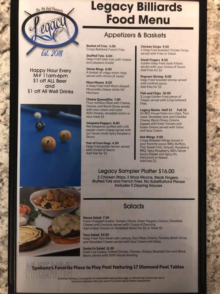 Legacy Billiards Bar and Grill 5303 N Market St, Spokane