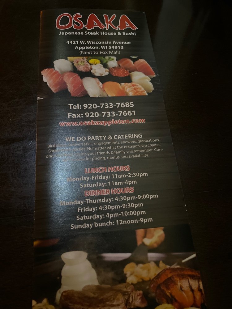 Osaka hibachi & Sushi Appleton 4421 W Wisconsin Ave, Appleton