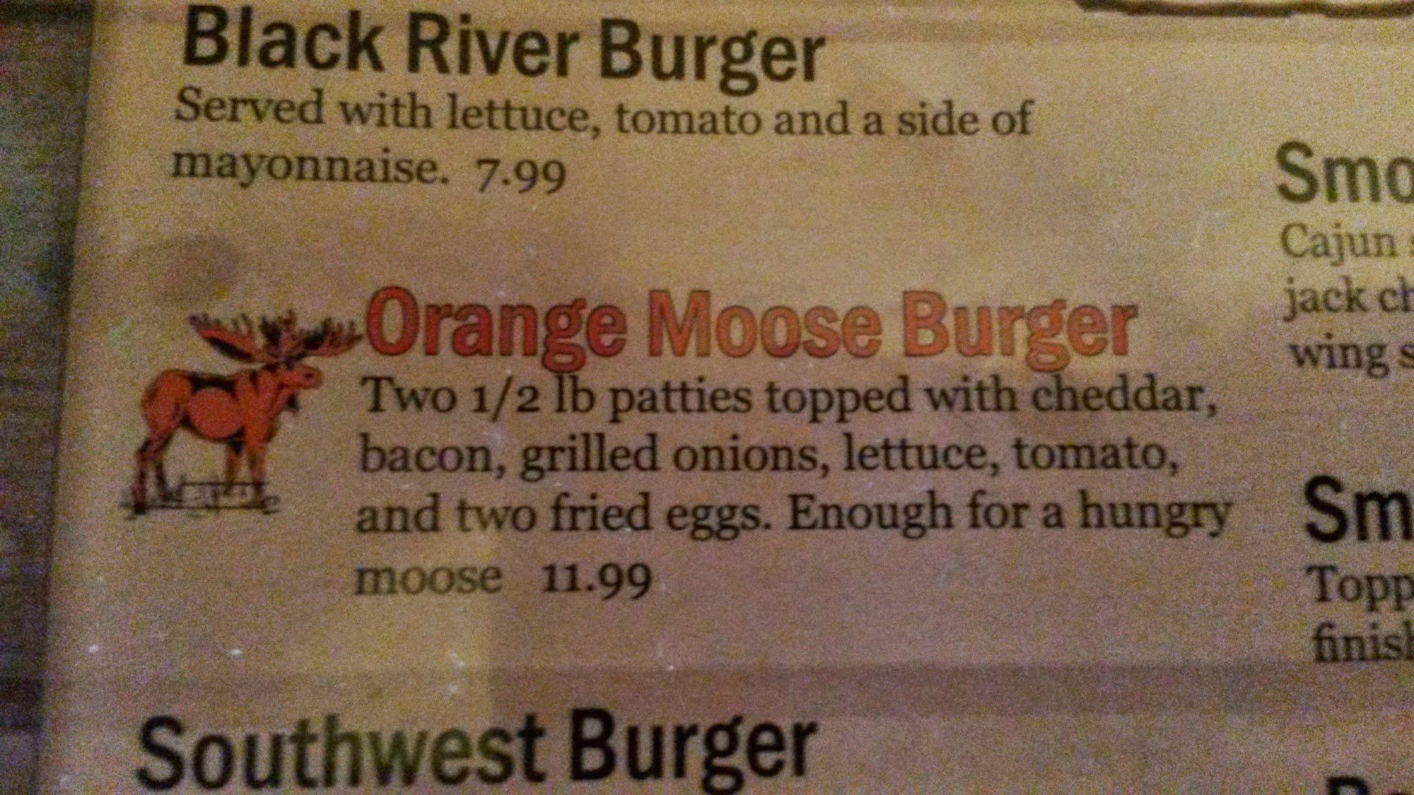 The Big Orange Moose Menu