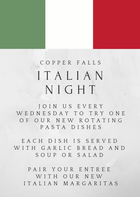 Copper Falls, LLC Menu