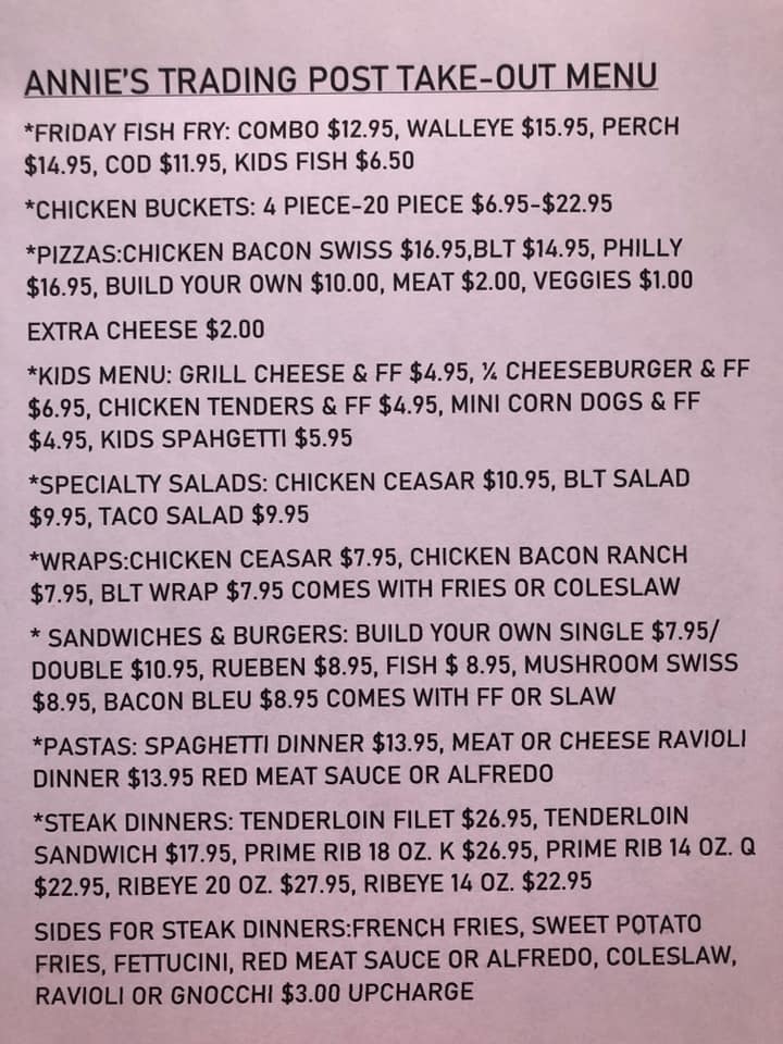Annie's Trading Post Menu