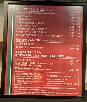 Starbucks Menu
