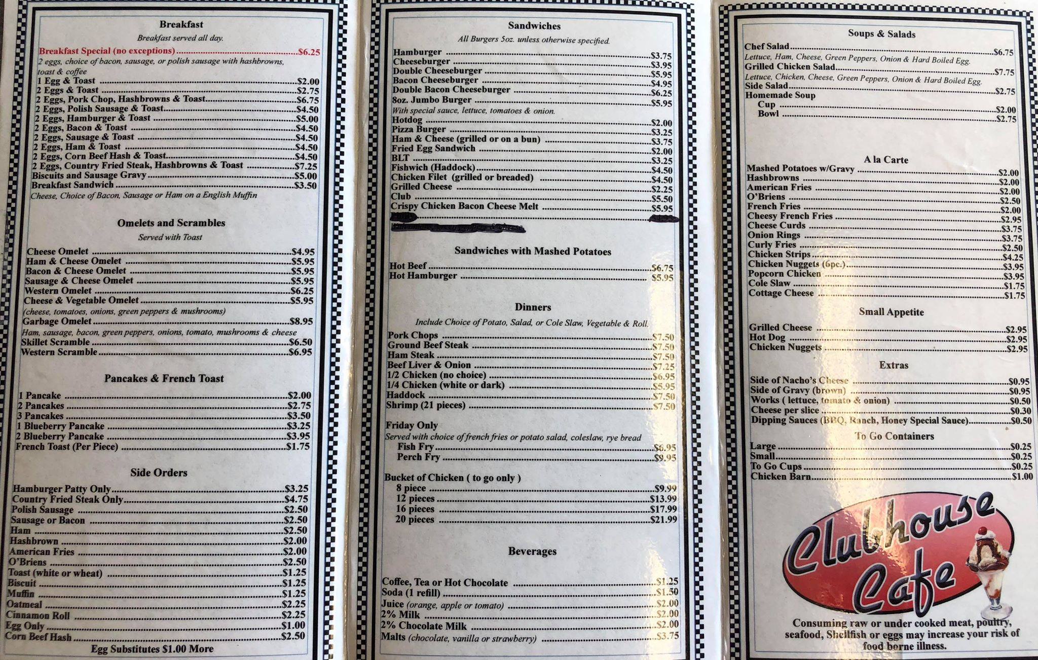 Clubhouse Restaurant Menu