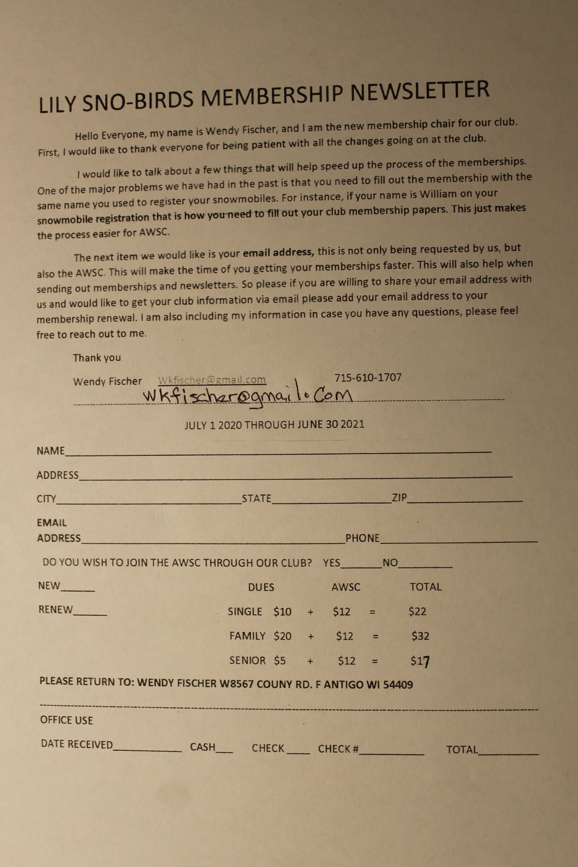 Lily Sno-Birds Snowmobile Club Menu