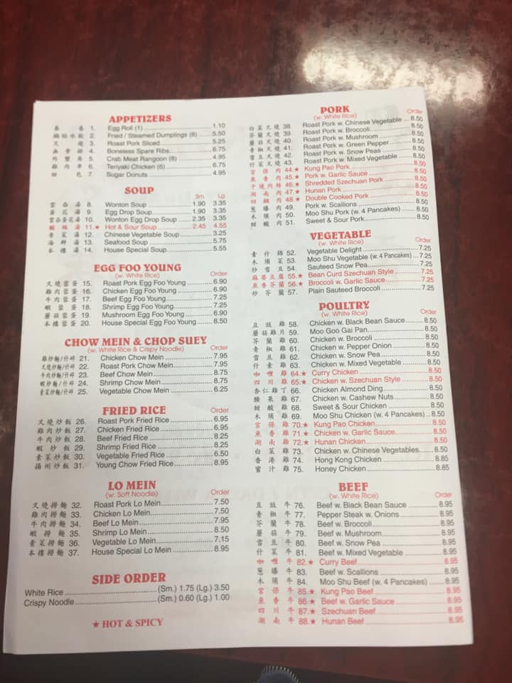 Hong Kong Buffet Menu