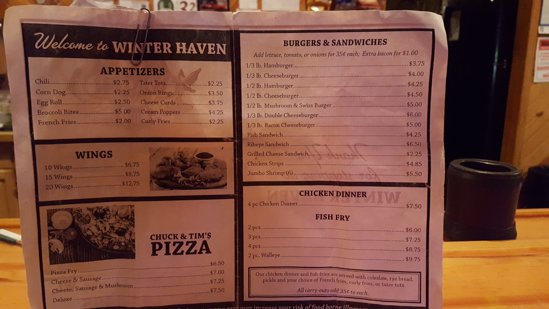 Winterhaven Bar & Grill Menu