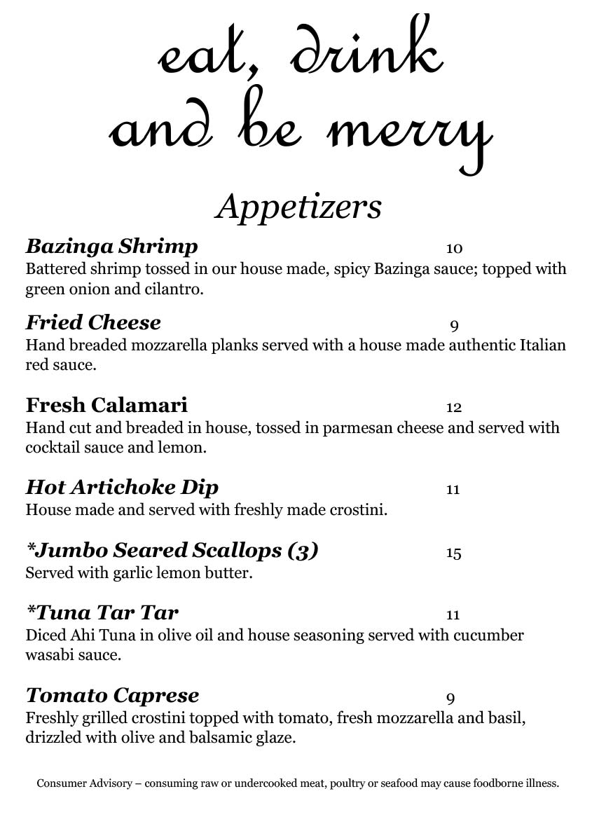 The Lounge Bar Menu