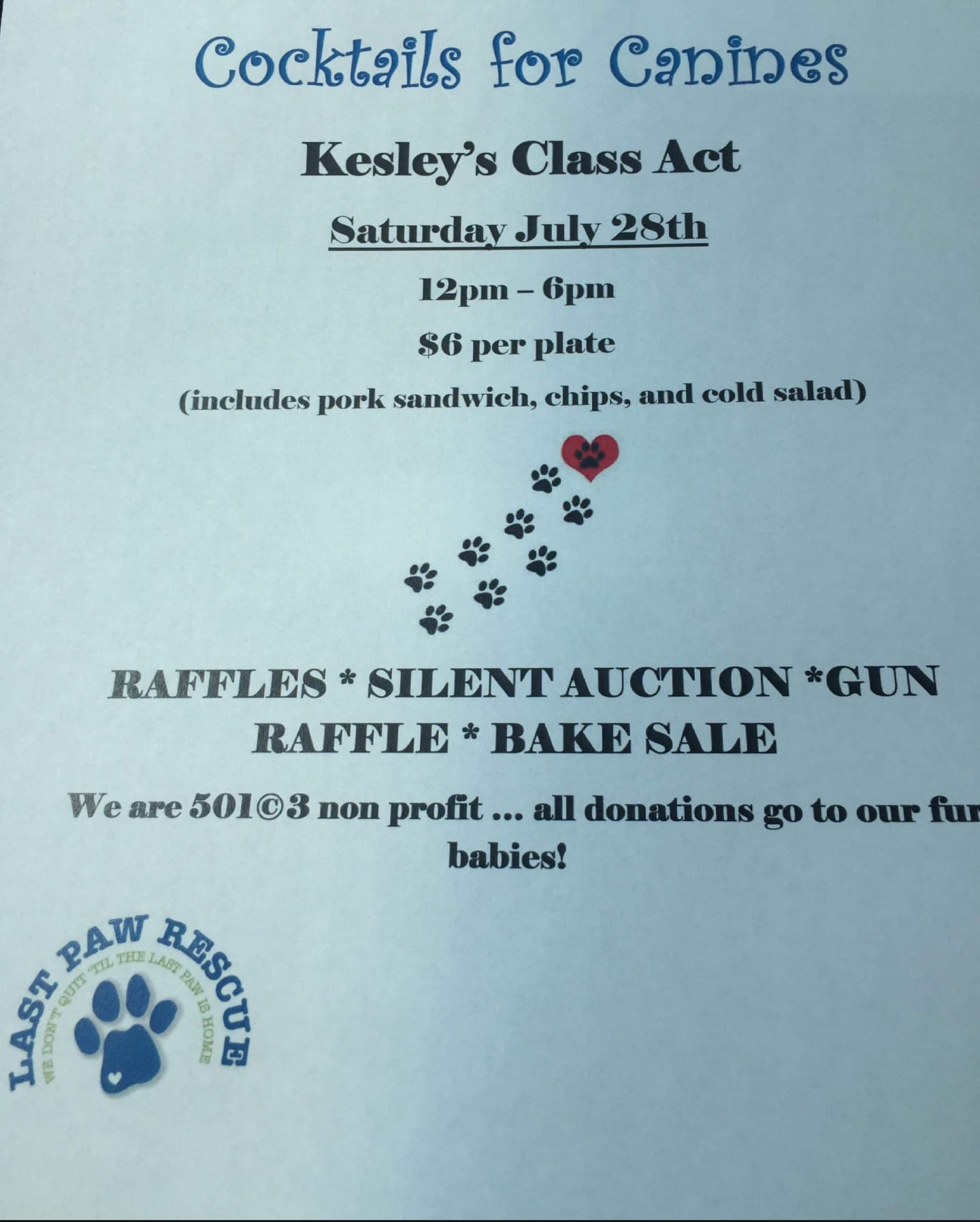 Kelsey's Class Act Bar Menu