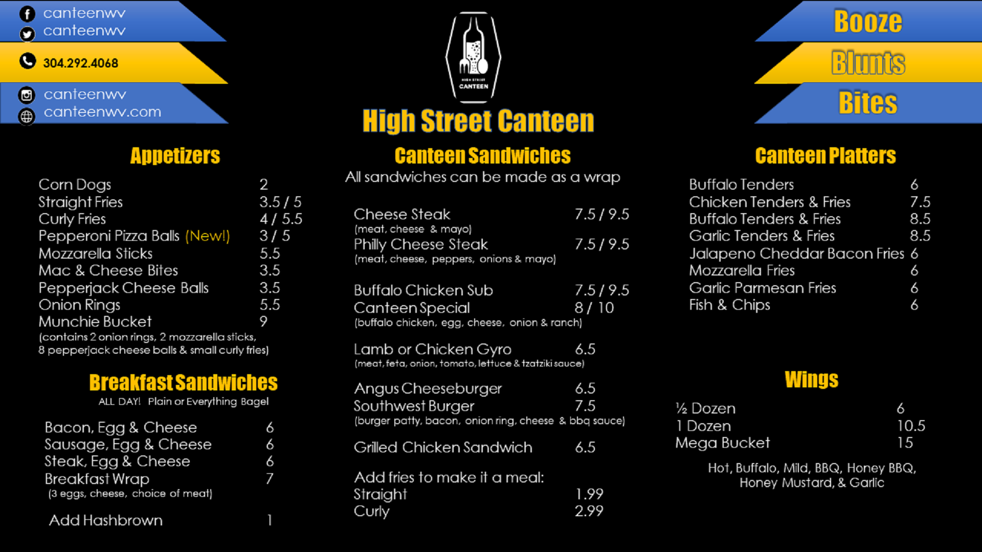 High Street Canteen Menu
