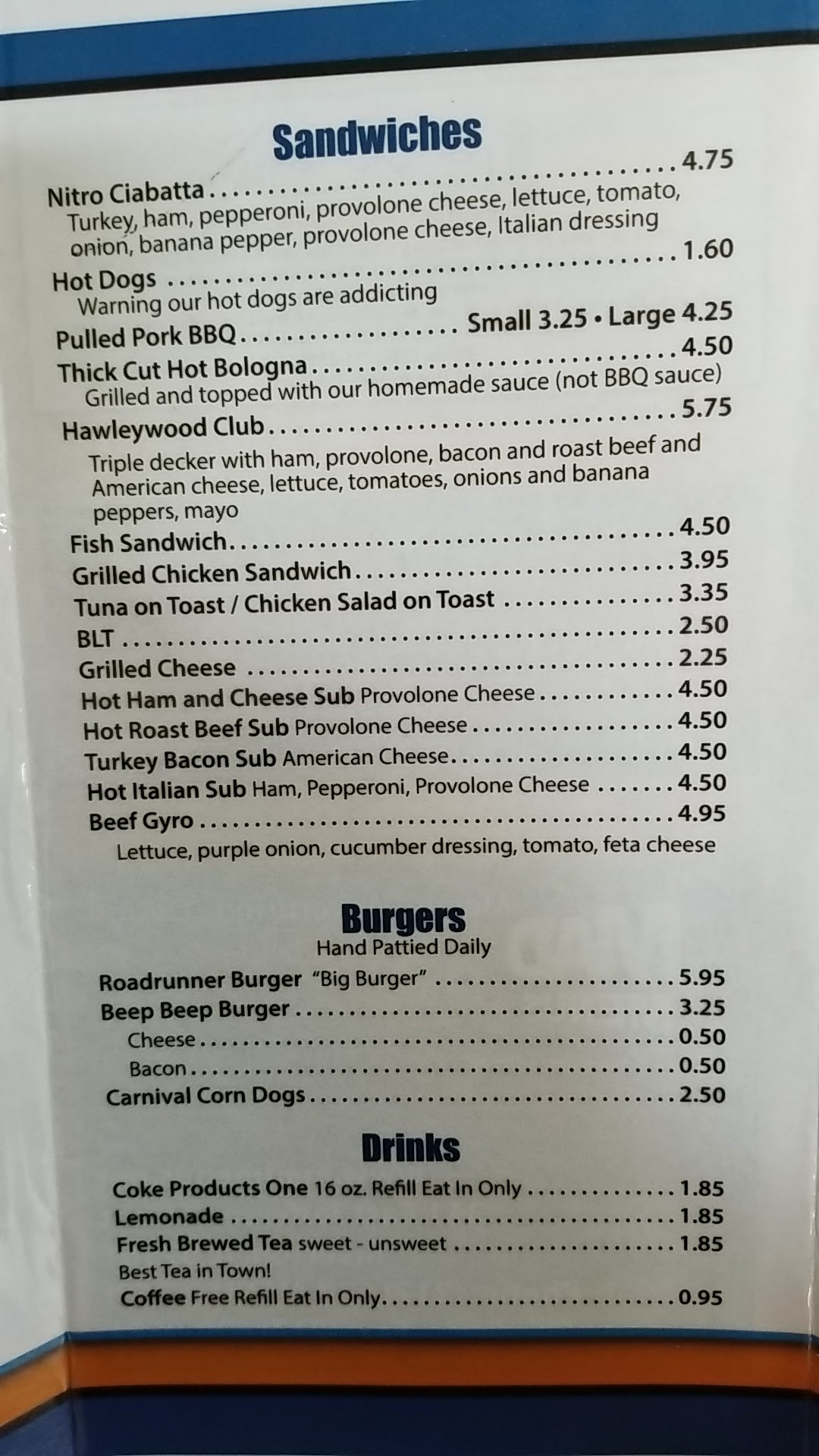 Roadrunner Grill Menu